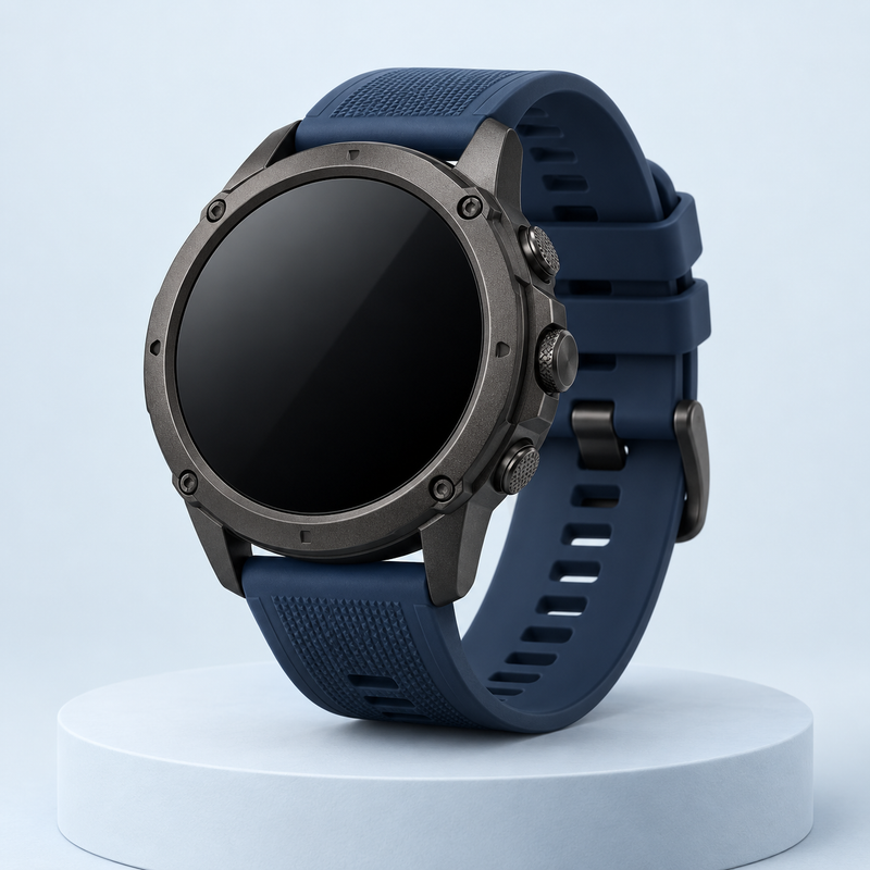 Sport smartwatch on a pale blue studio background