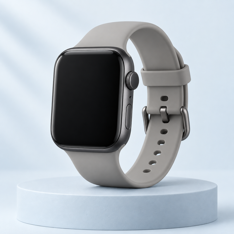 Modern smartwatch on a pale blue studio background