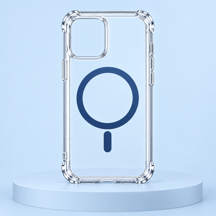 Transparent clear ring phone case; illustrative design with cutouts varying by phone model